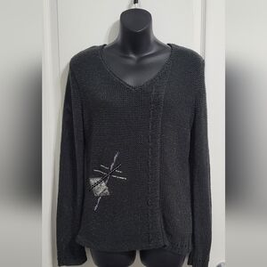 💲2️⃣ Les Collection Mat Dark Grey Lightweight Knit V-neck Sweater Sz MD